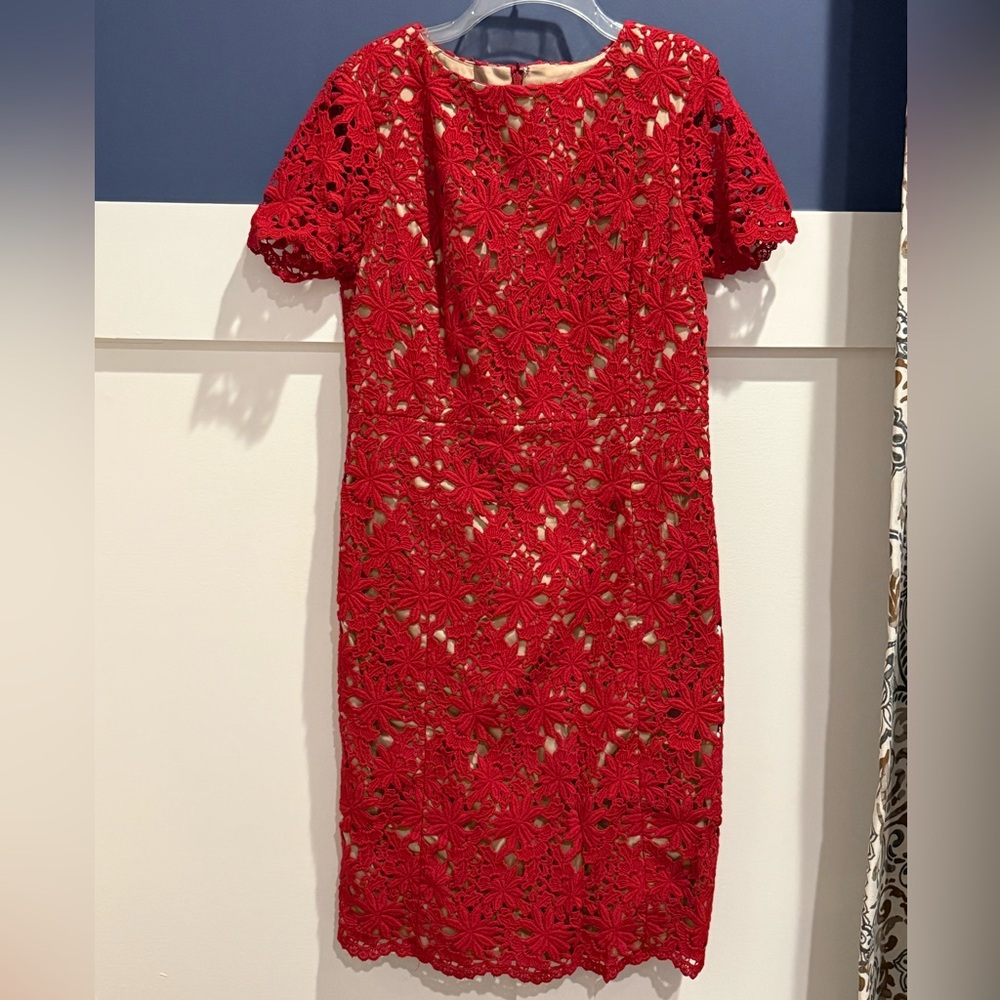 Talbots Red Crochet Floral Midi Dress Size 6 Like New! Must See!